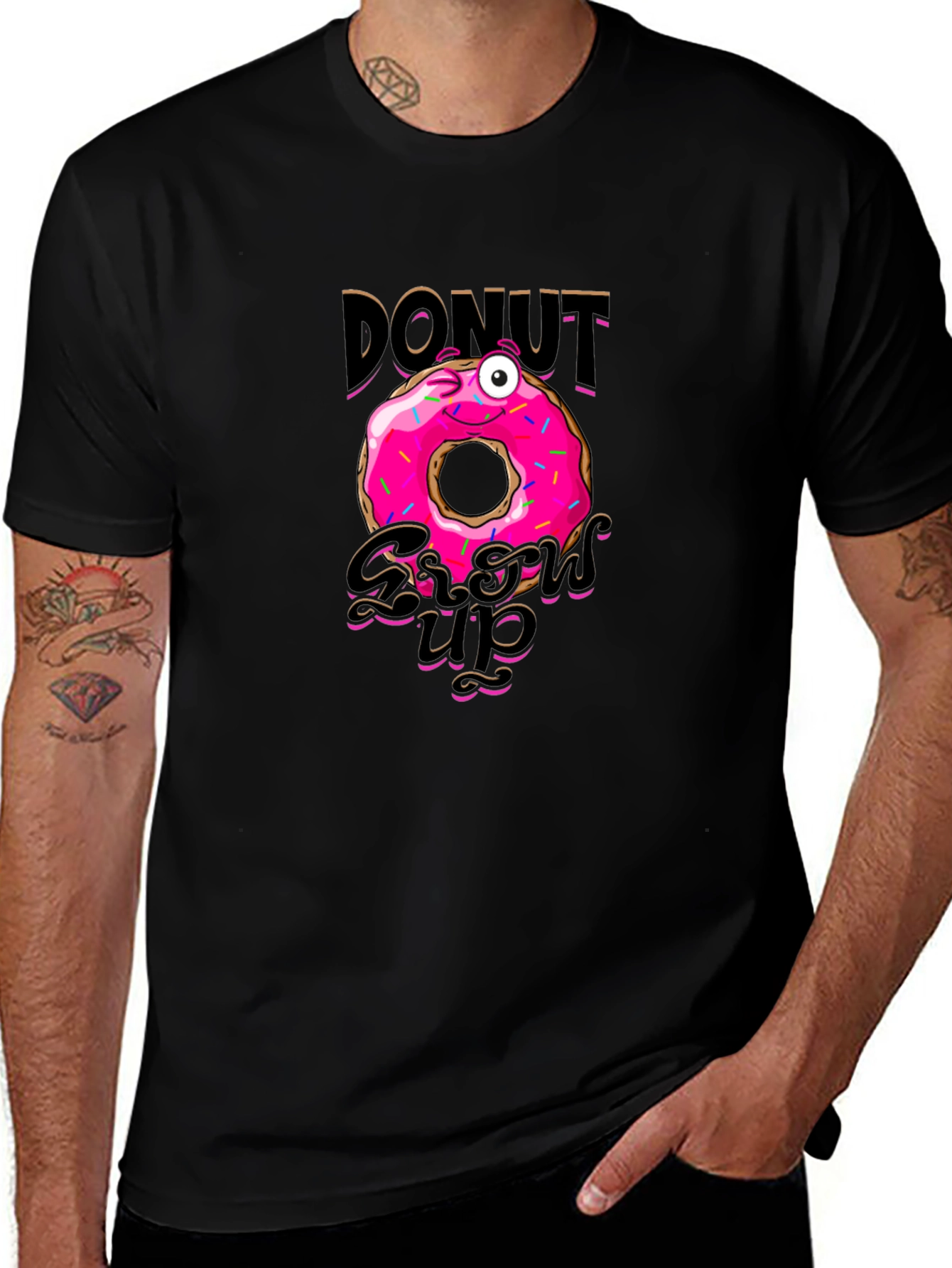 Donut Grow Up Funny Graphic Black T-Shirt