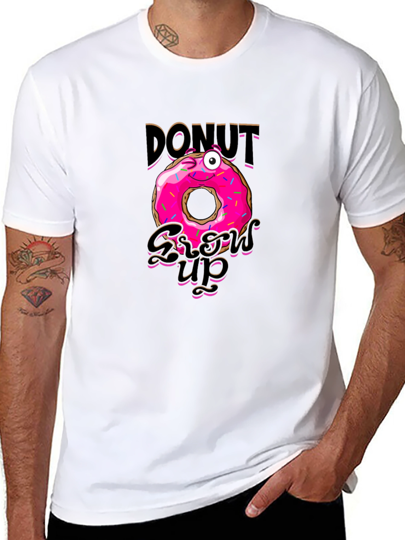 Donut Grow Up Funny Graphic Black T-Shirt
