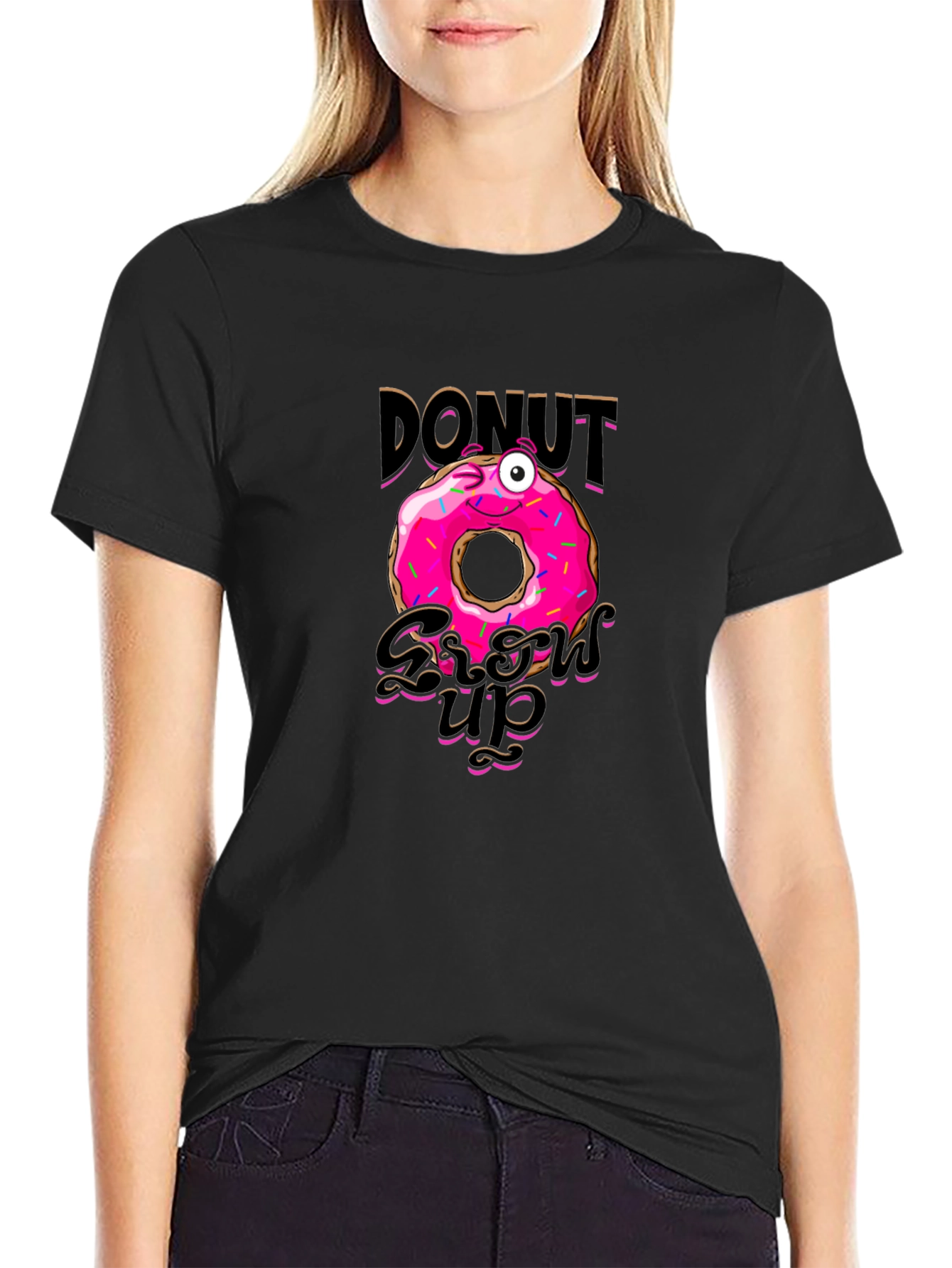 Donut Grow Up Funny Graphic Black T-Shirt