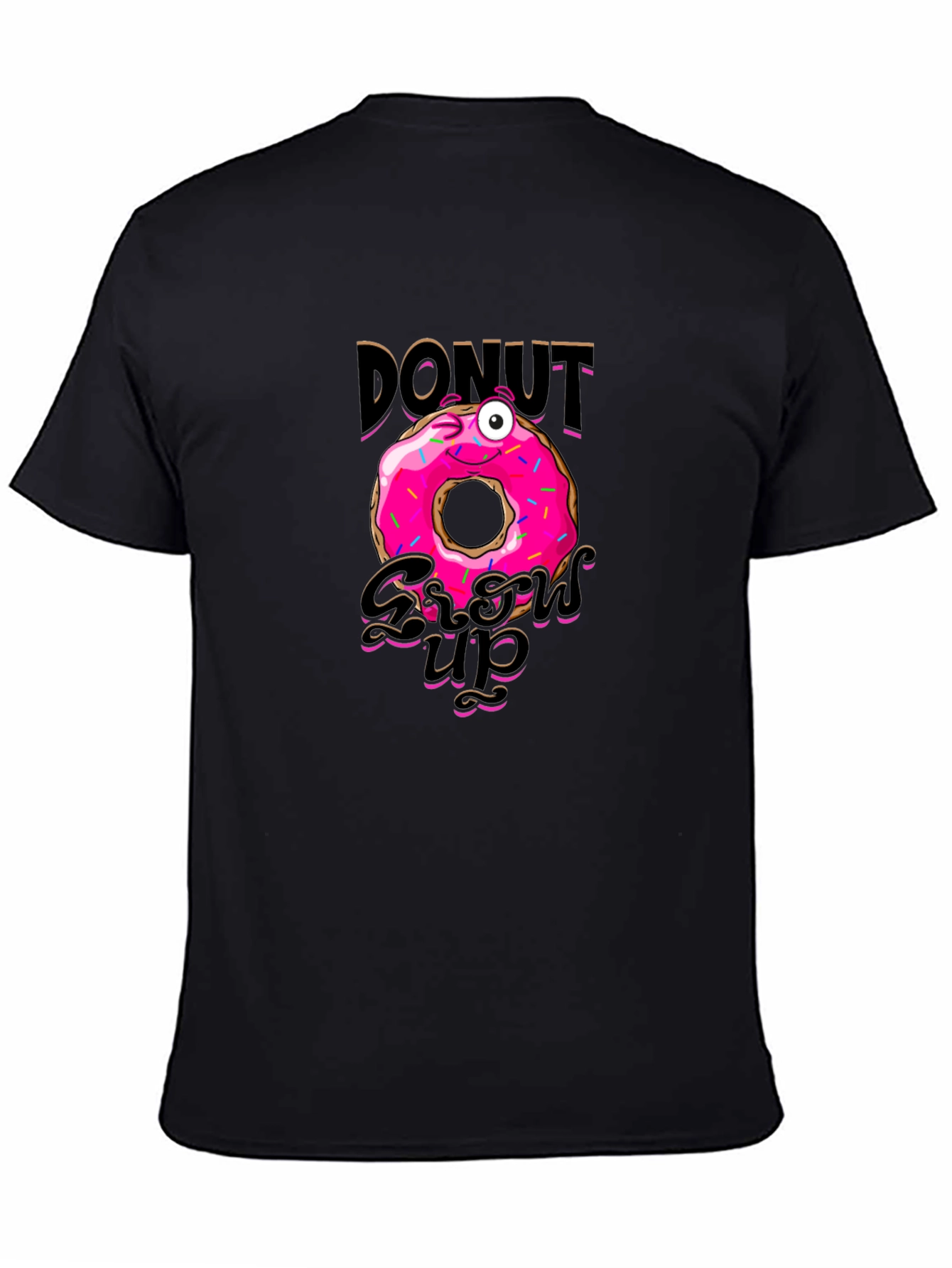 Donut Grow Up Funny Graphic Black T-Shirt