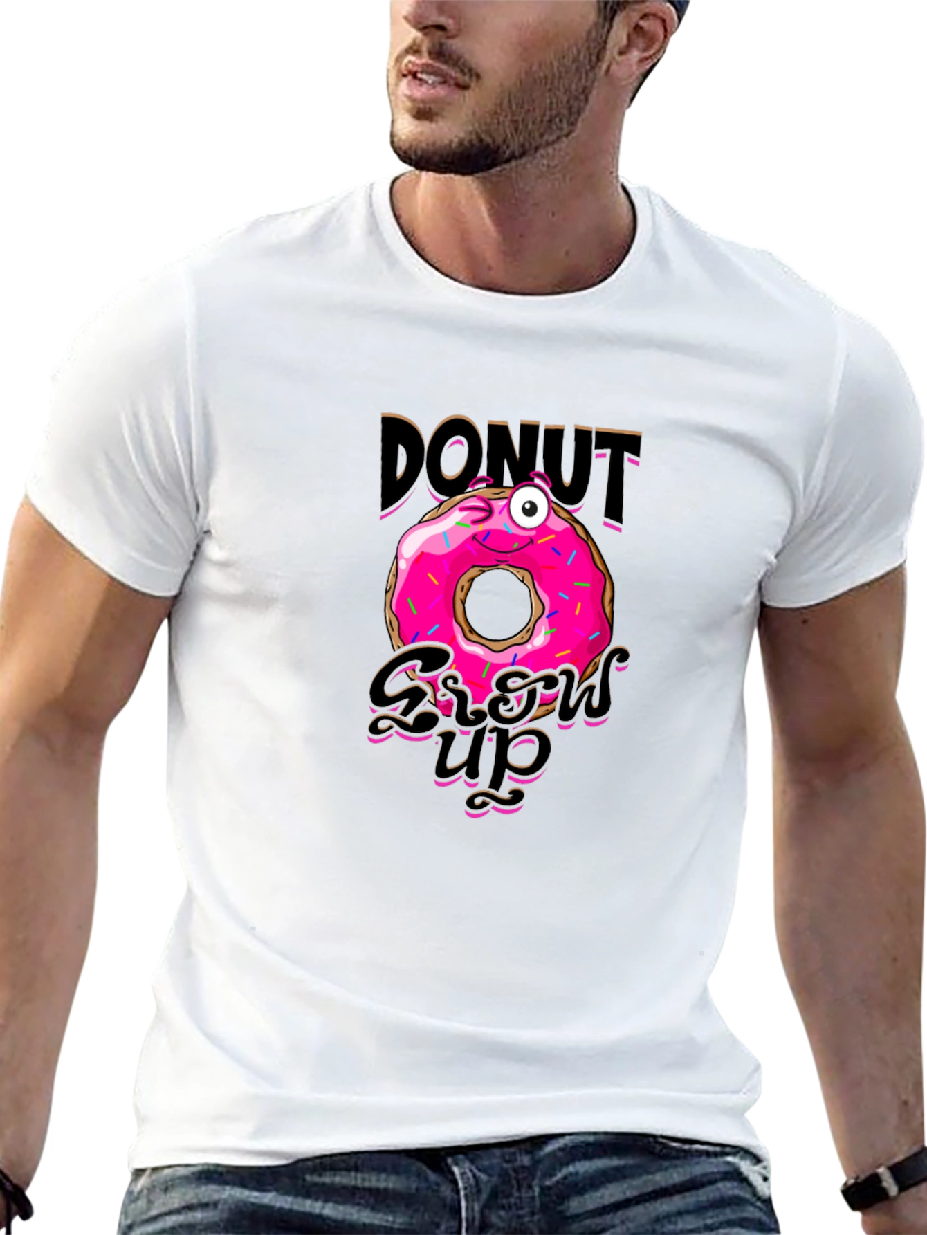 Donut Grow Up Funny Graphic Black T-Shirt