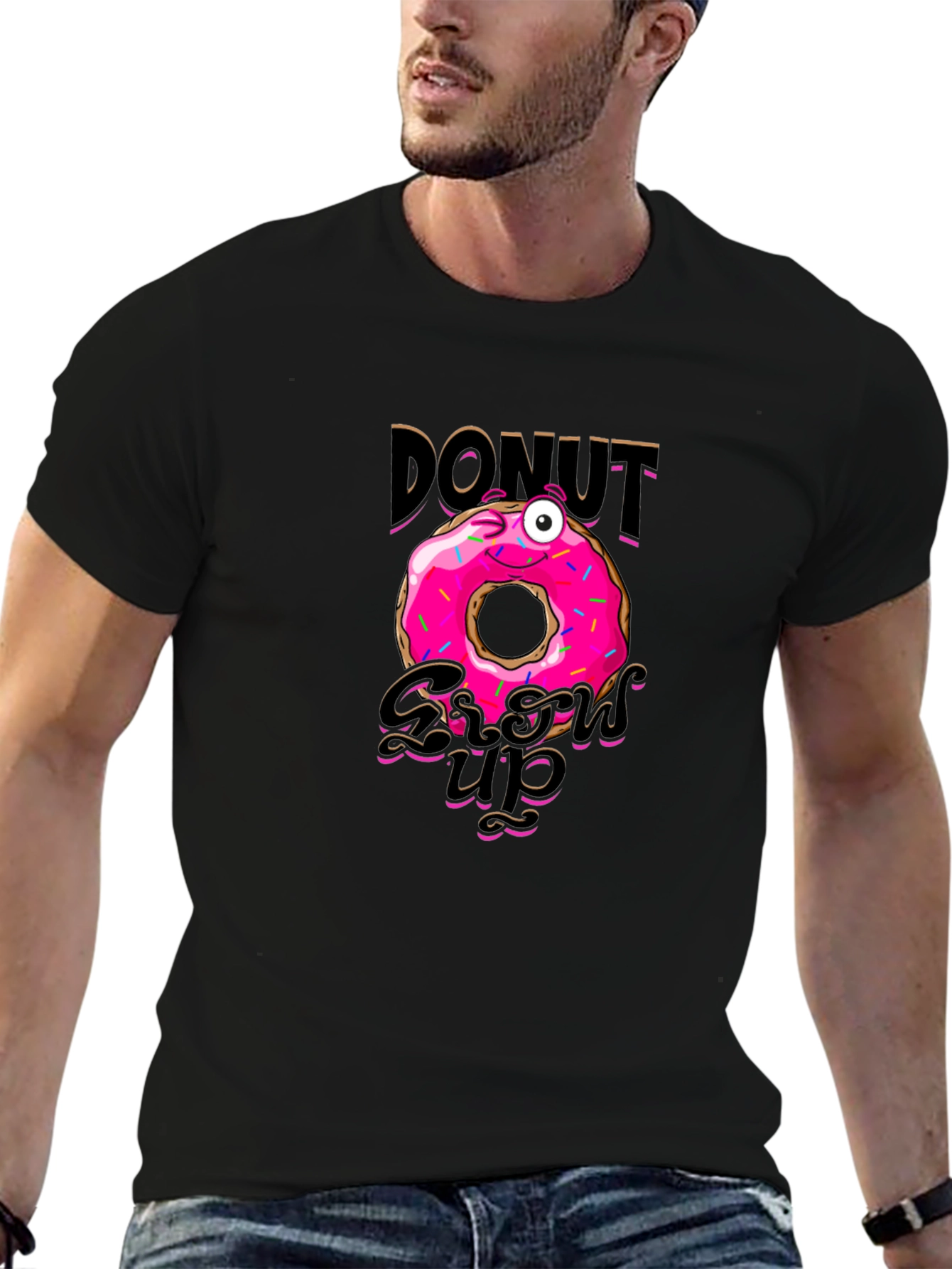 Donut Grow Up Funny Graphic Black T-Shirt