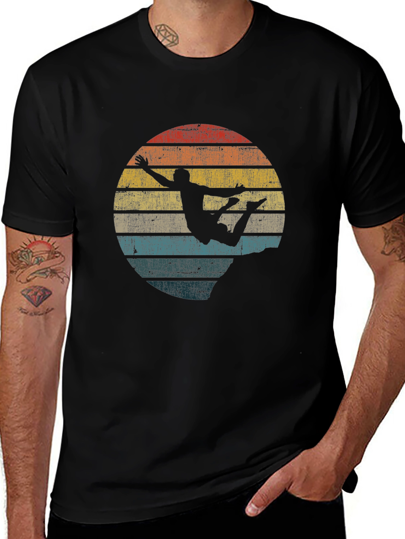 Retro Skydiver Graphic Tee - Black Cotton T-Shirt