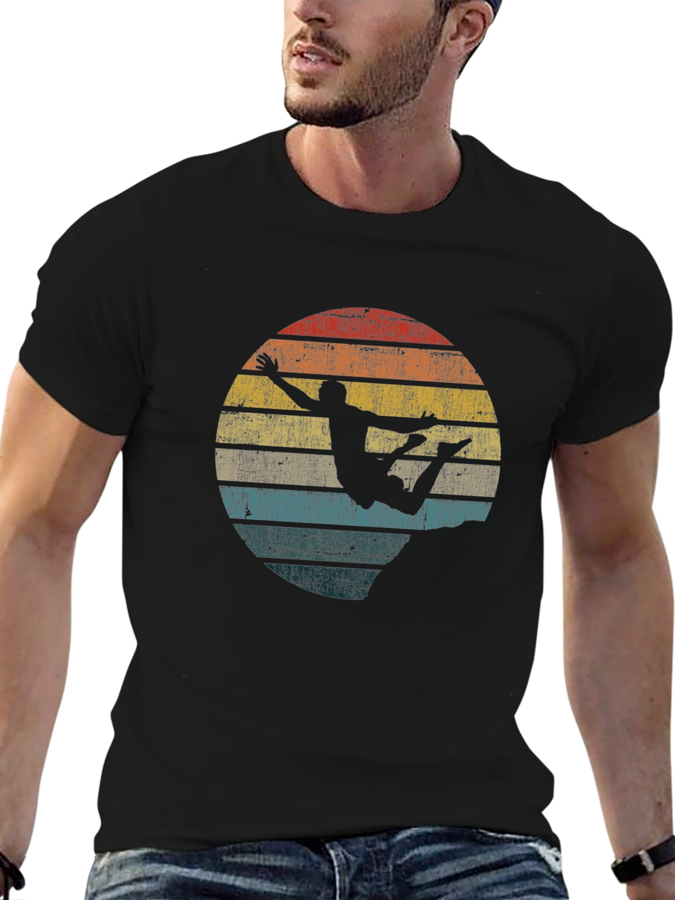 Retro Skydiver Graphic Tee - Black Cotton T-Shirt