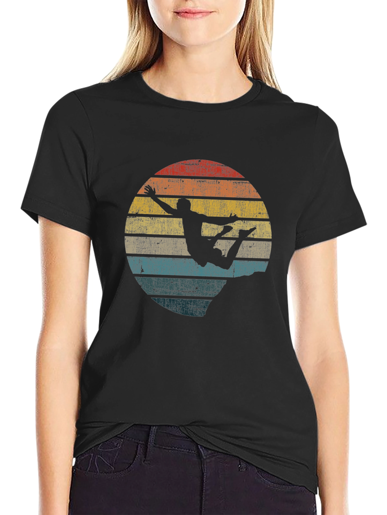 Retro Skydiver Graphic Tee - Black Cotton T-Shirt