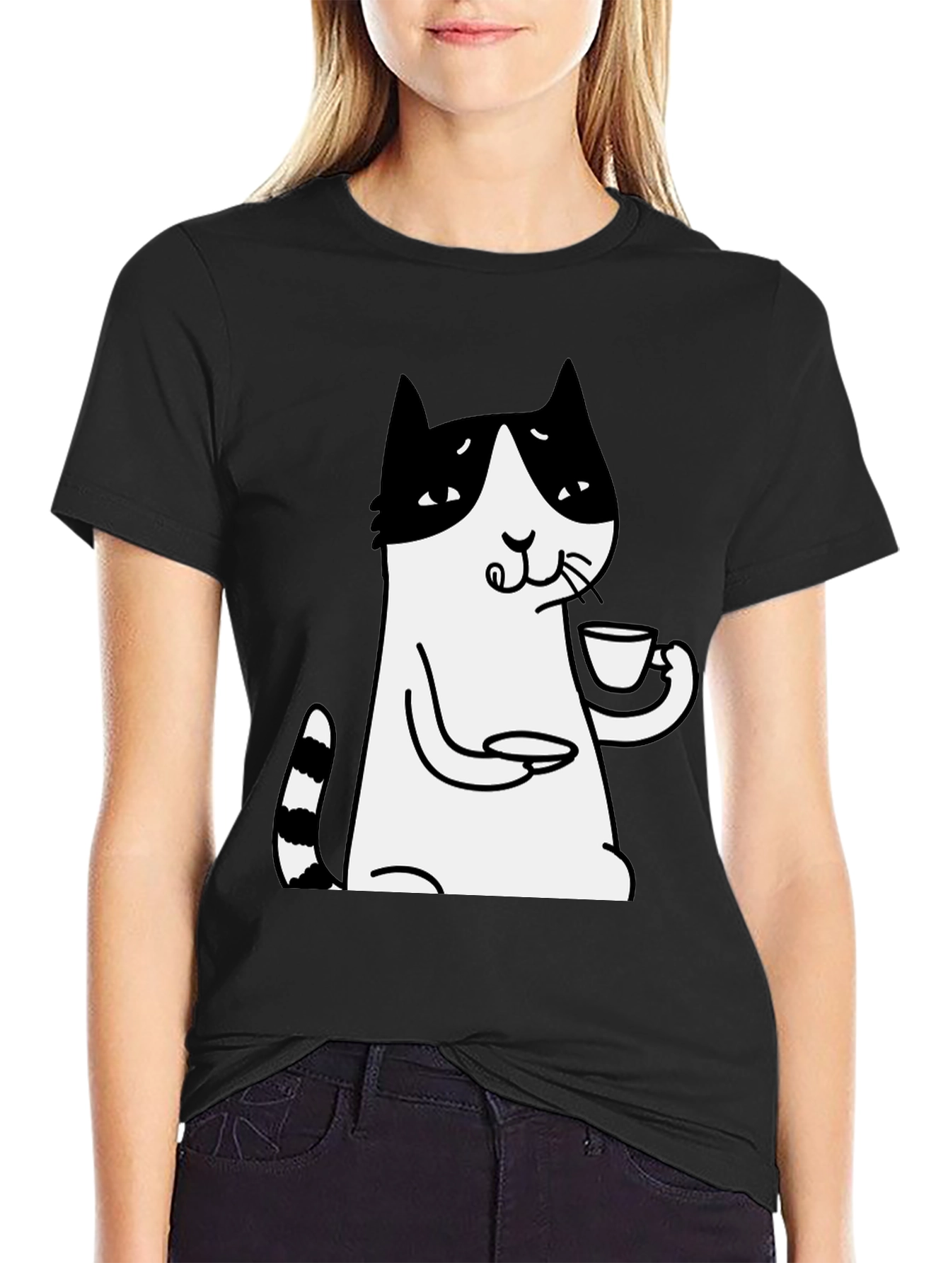 Cat Lover T-Shirt - Drinking Tea Funny Tee