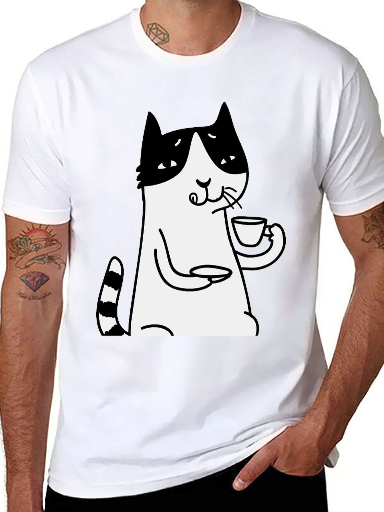 Cat Lover T-Shirt - Drinking Tea Funny Tee