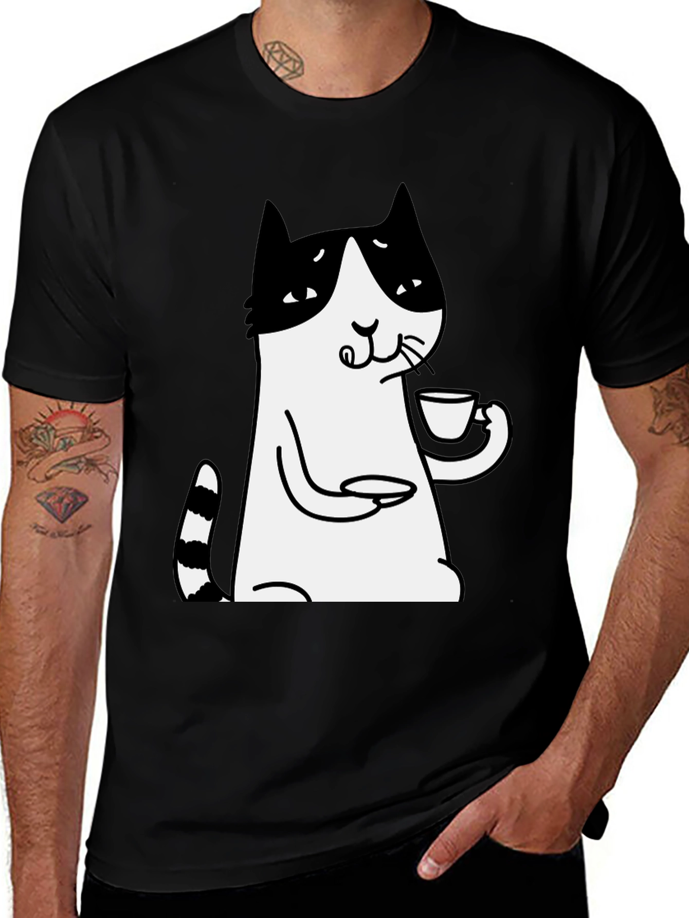 Cat Lover T-Shirt - Drinking Tea Funny Tee