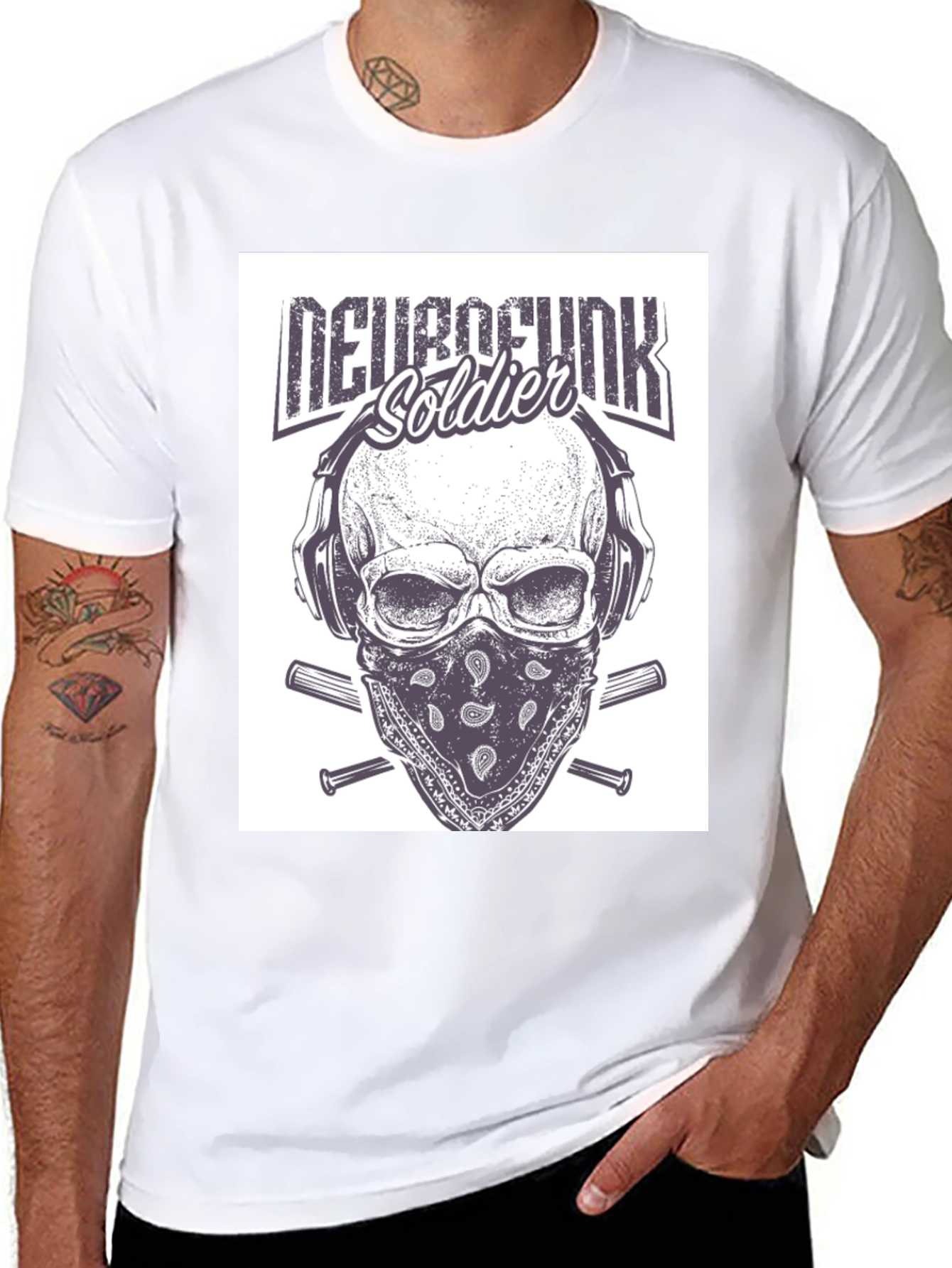 Neurofunk Soldier Graphic T-Shirt - Skull & Headphones Design