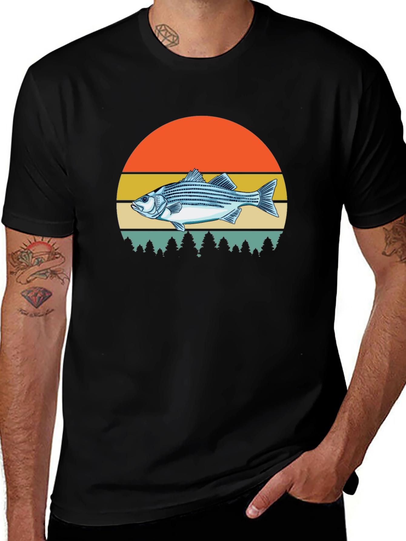 Striped Bass Sunset Graphic Tee - Fishing Shirt