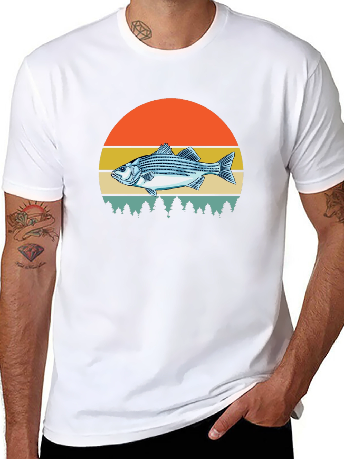 Striped Bass Sunset Graphic Tee - Fishing Shirt