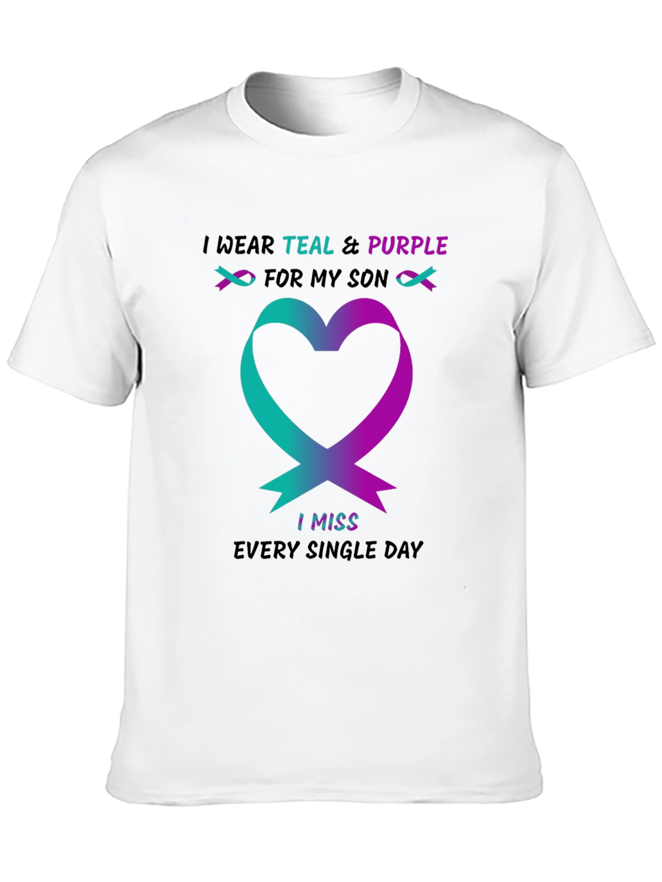Teal & Purple Ribbon Heart T-Shirt