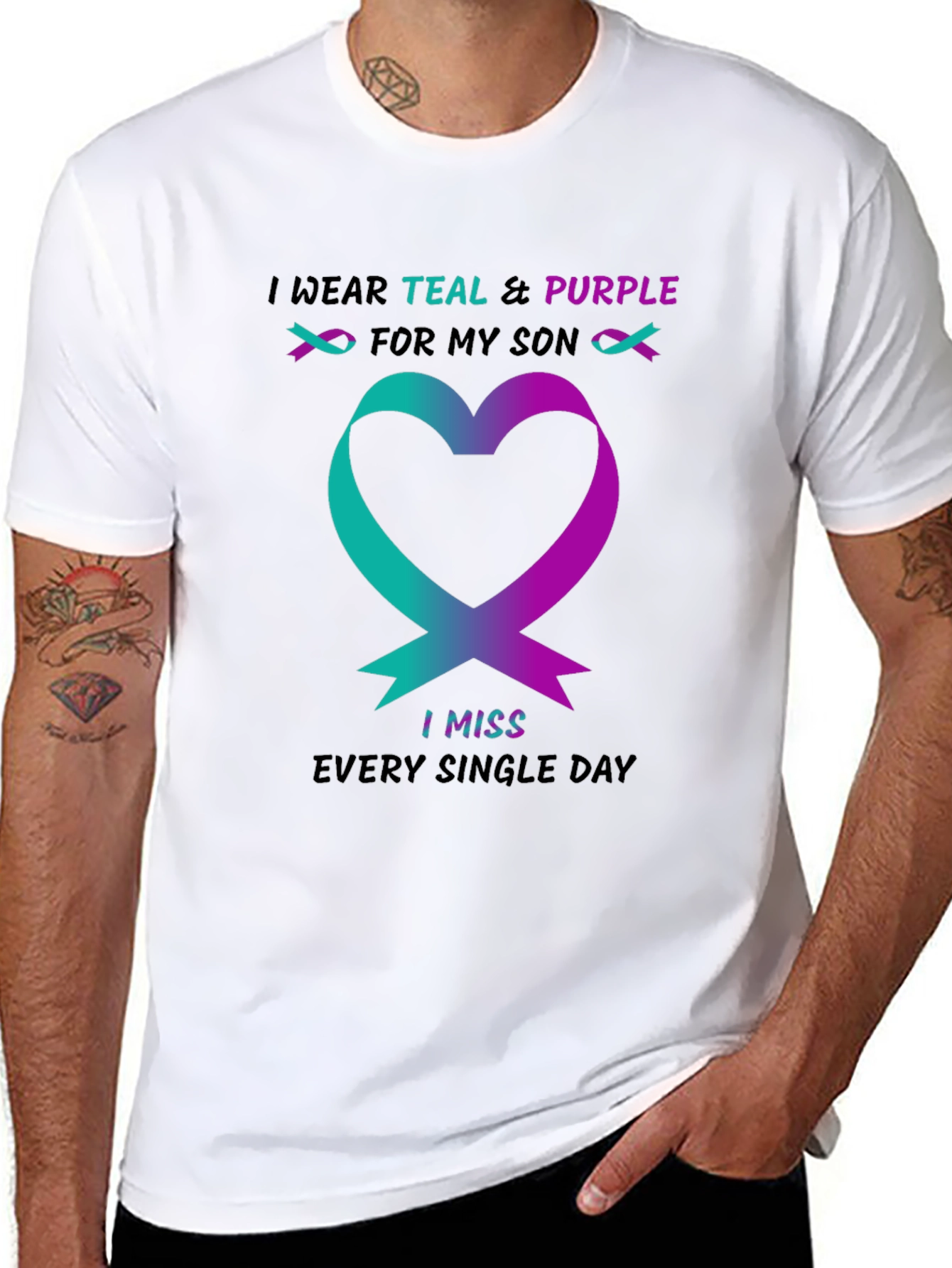 Teal & Purple Ribbon Heart T-Shirt