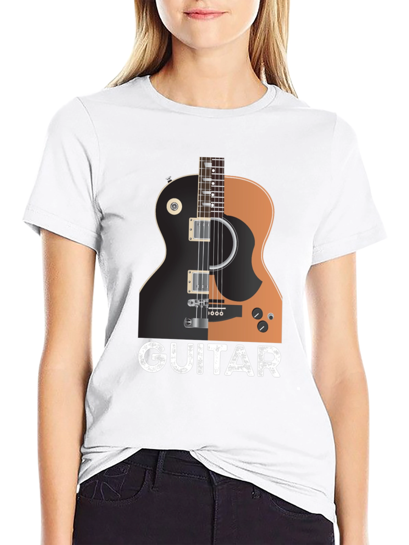 Guitar Graphic Print Black T-Shirt