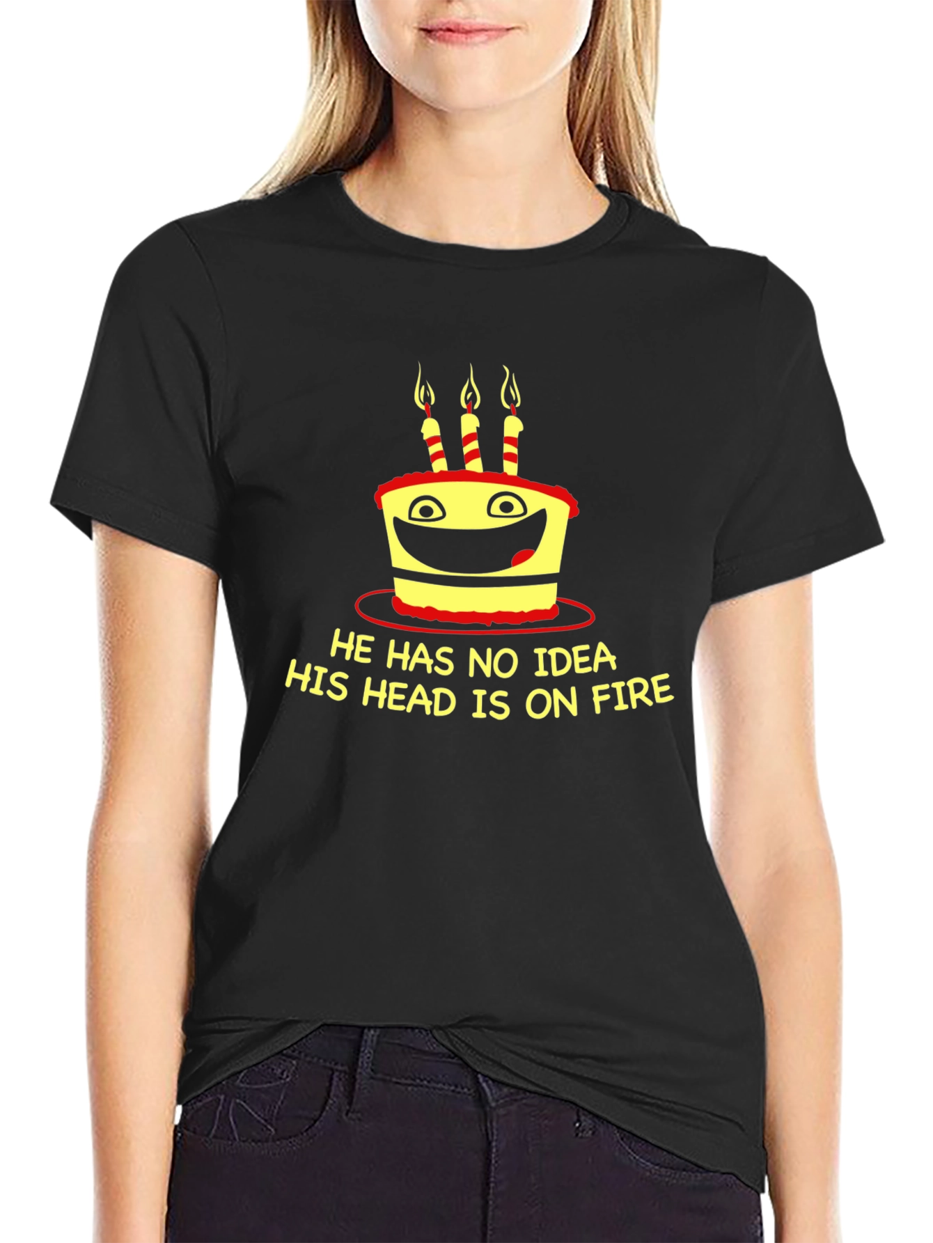 Funny Birthday Cake On Fire Graphic T-Shirt