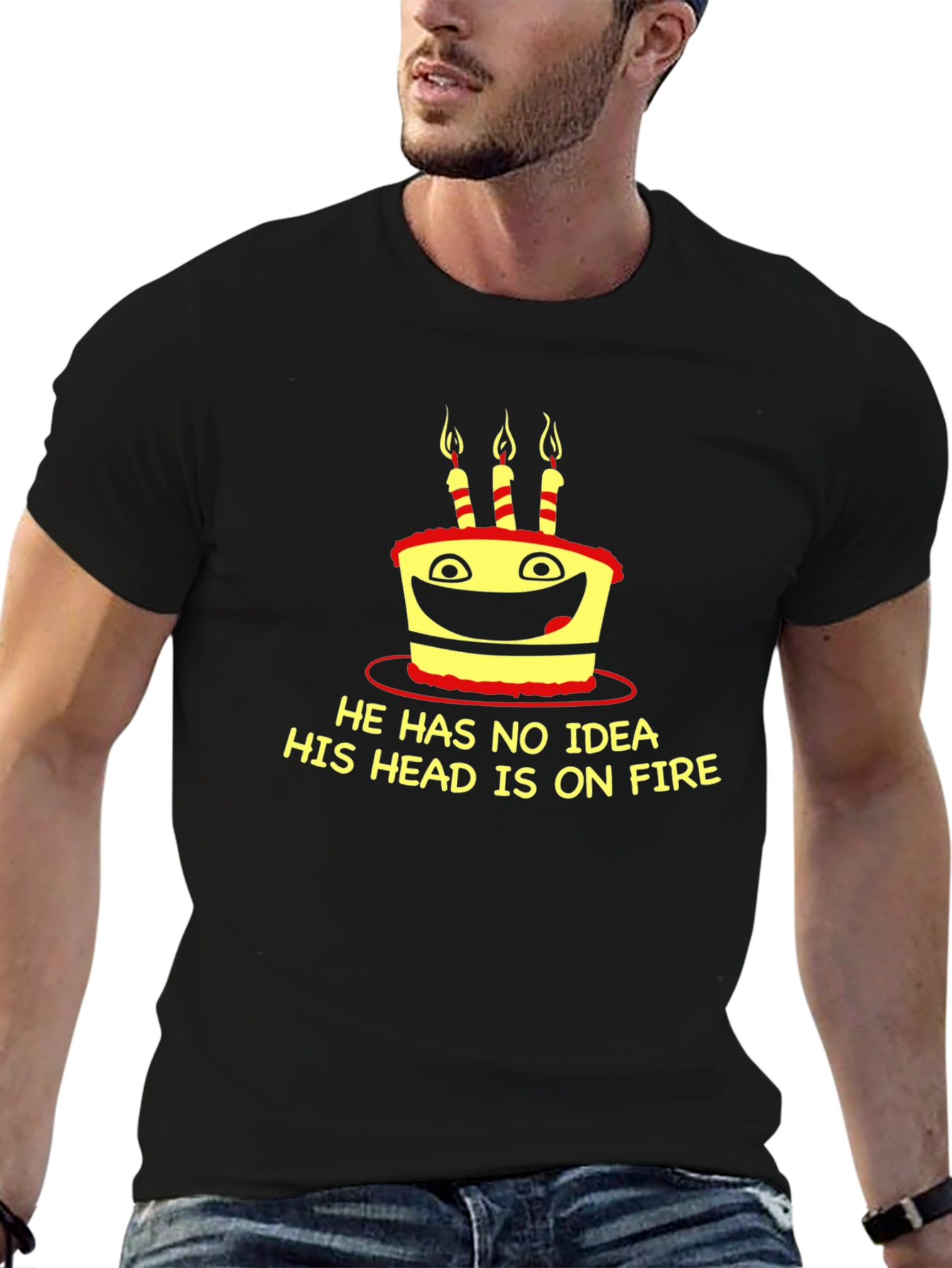Funny Birthday Cake On Fire Graphic T-Shirt