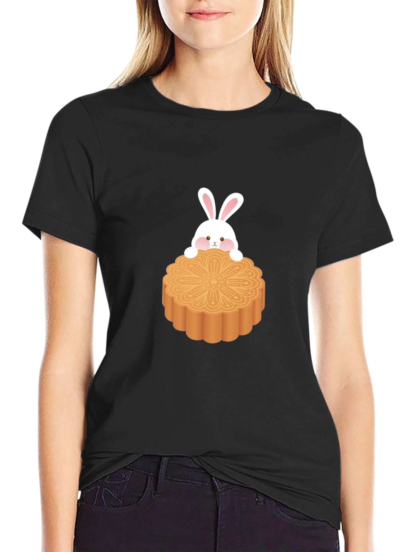 Cute Rabbit on Mooncake Graphic Tee