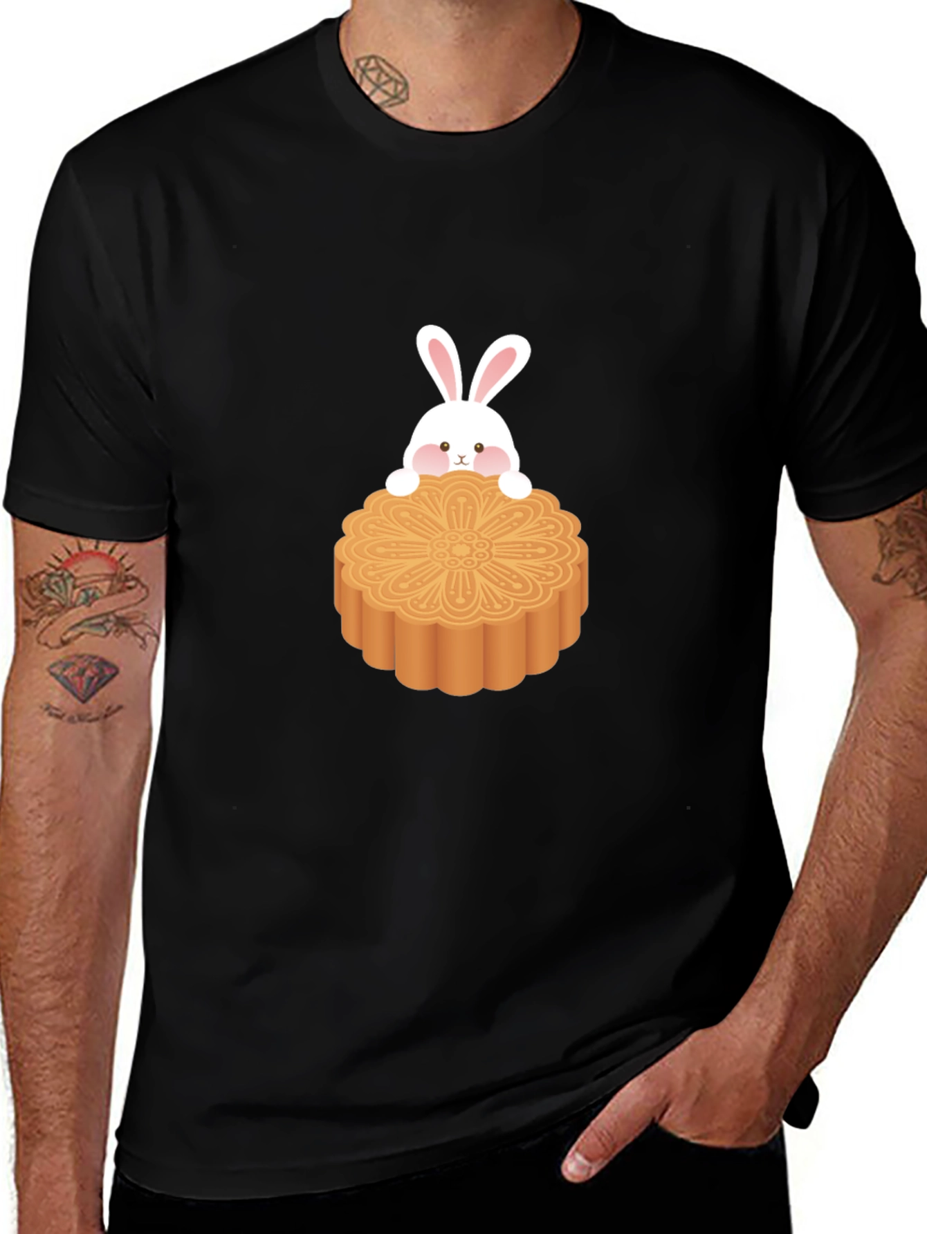 Cute Rabbit on Mooncake Graphic Tee