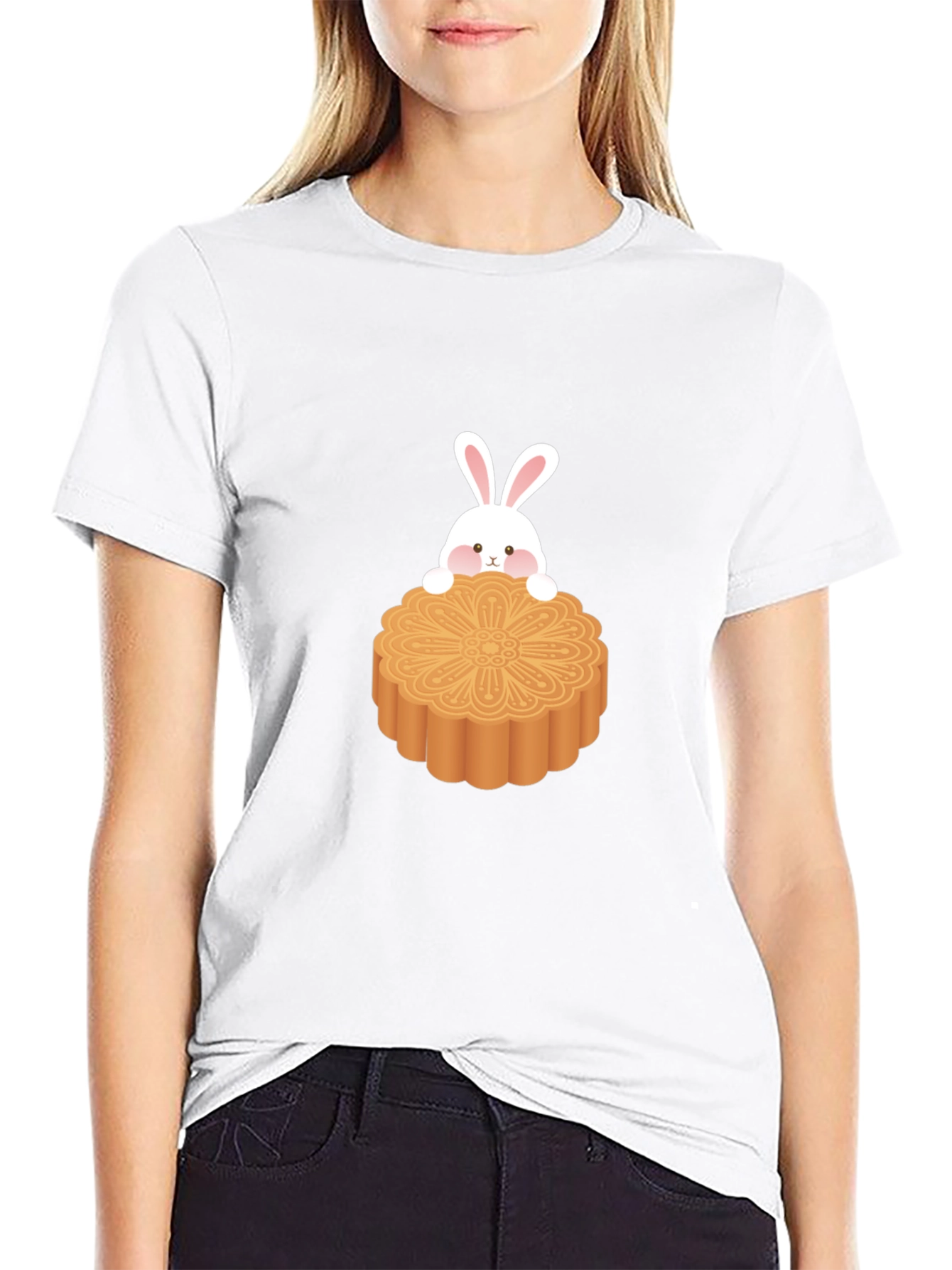Cute Rabbit on Mooncake Graphic Tee