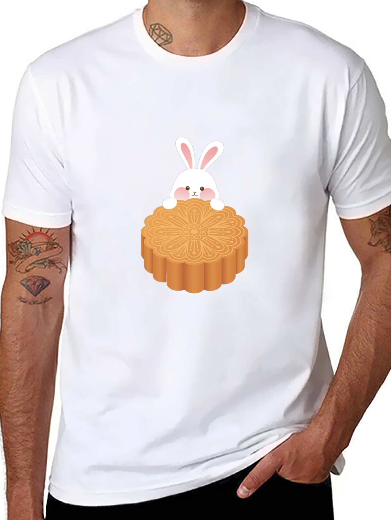 Cute Rabbit on Mooncake Graphic Tee