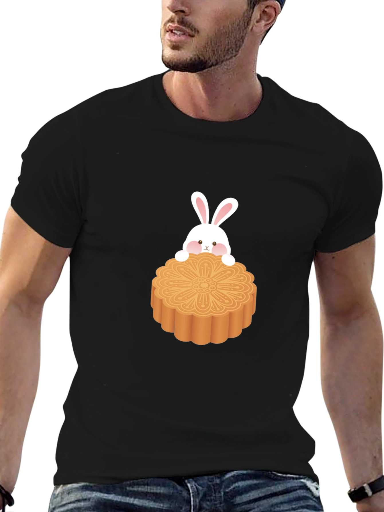 Cute Rabbit on Mooncake Graphic Tee