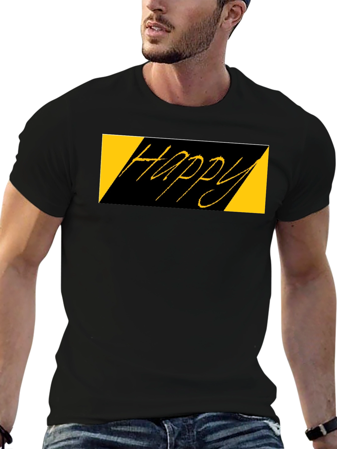 Happy Graphic Black T-Shirt - Casual Style