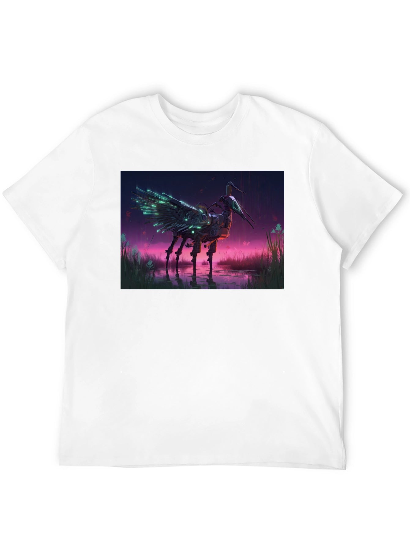Cybernetic Crane T-Shirt: Sci-Fi Bird Art