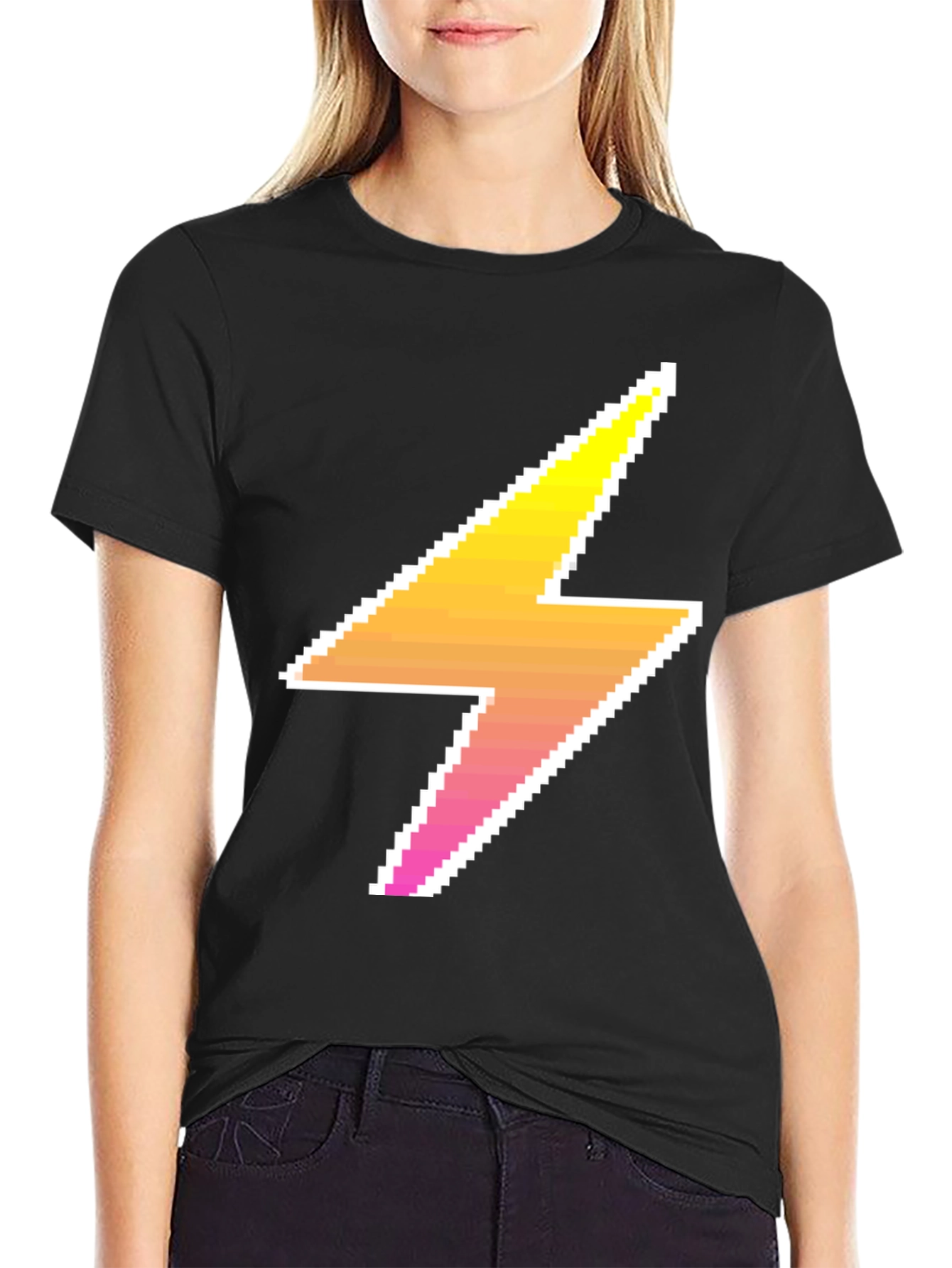 Pixel Lightning Bolt Black Tee