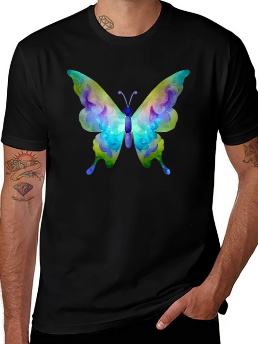 Watercolor Butterfly Graphic Black T-Shirt
