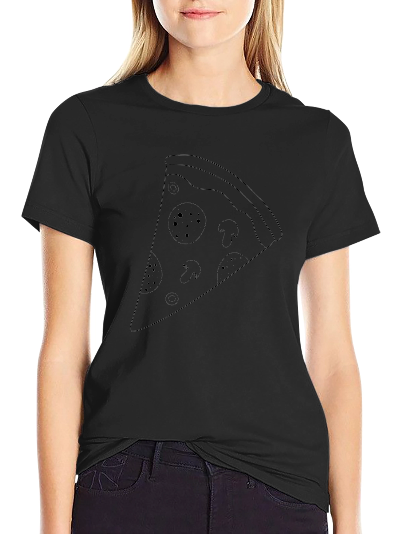 Pizza Slice Graphic Tee - Black Cotton T-Shirt
