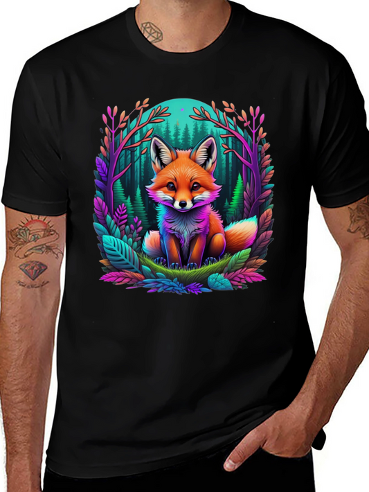 Neon Fox in Forest Graphic Tee - Unique Design