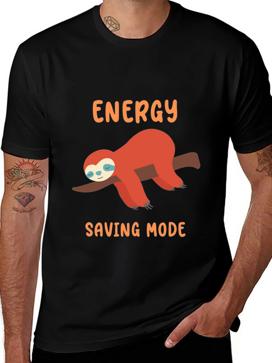 Energy Saving Mode Sloth Graphic Tee - Black