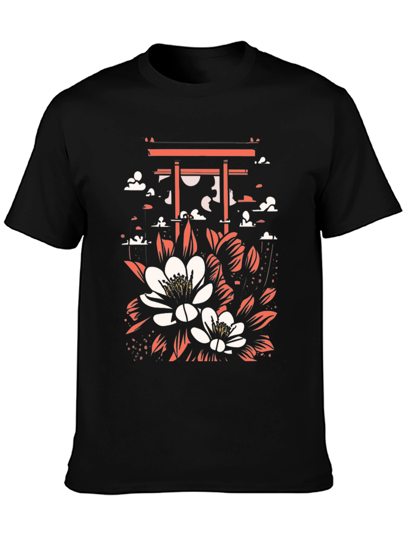 Floral Gate Graphic Tee - Black Cotton T-Shirt
