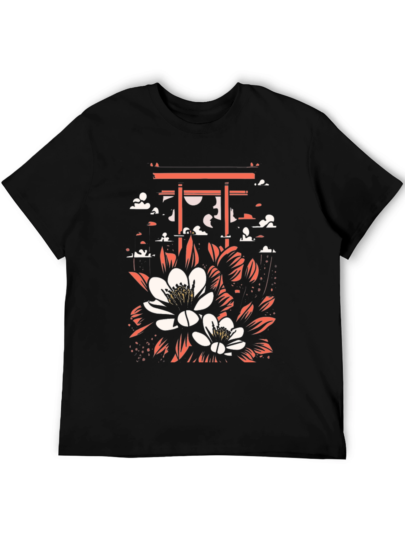 Floral Gate Graphic Tee - Black Cotton T-Shirt