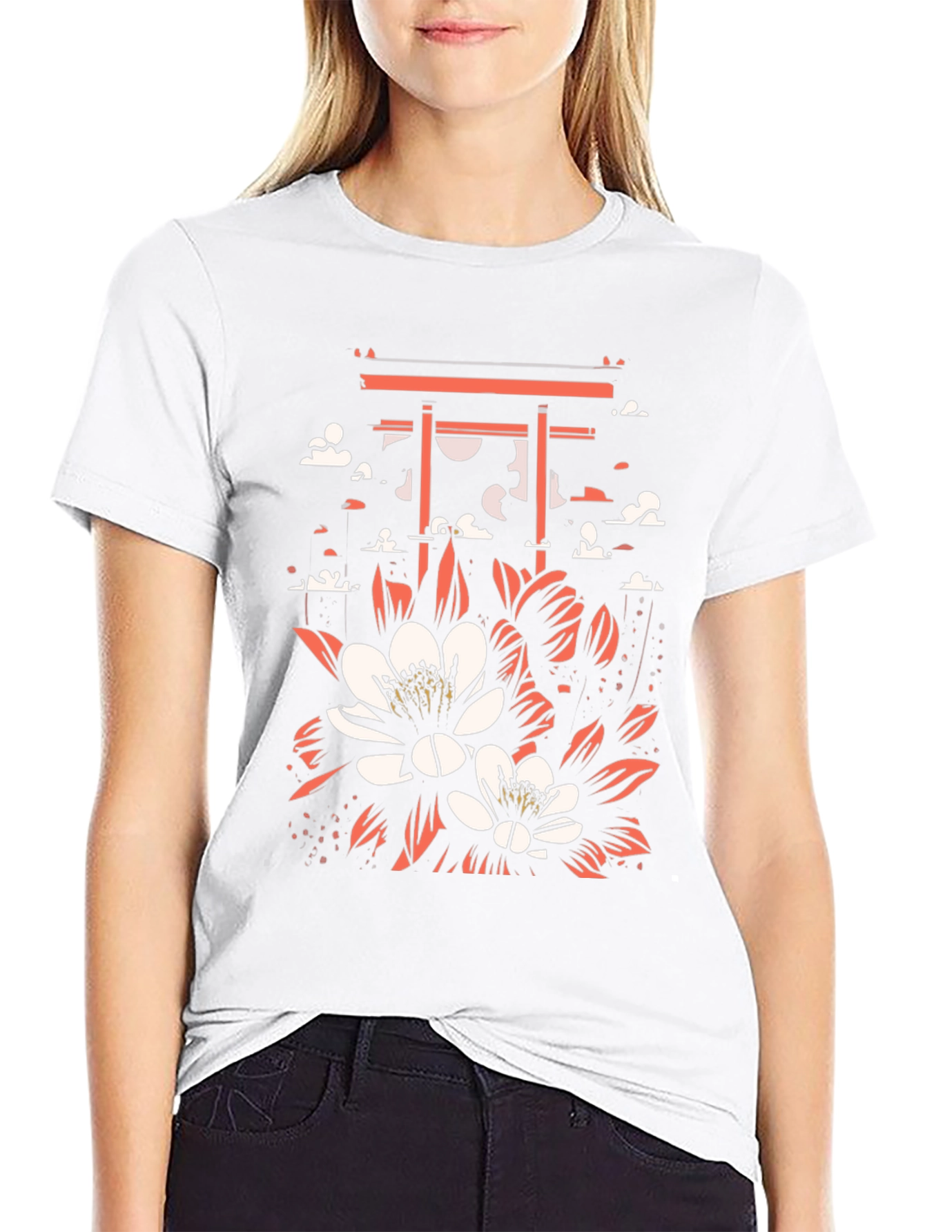 Floral Gate Graphic Tee - Black Cotton T-Shirt