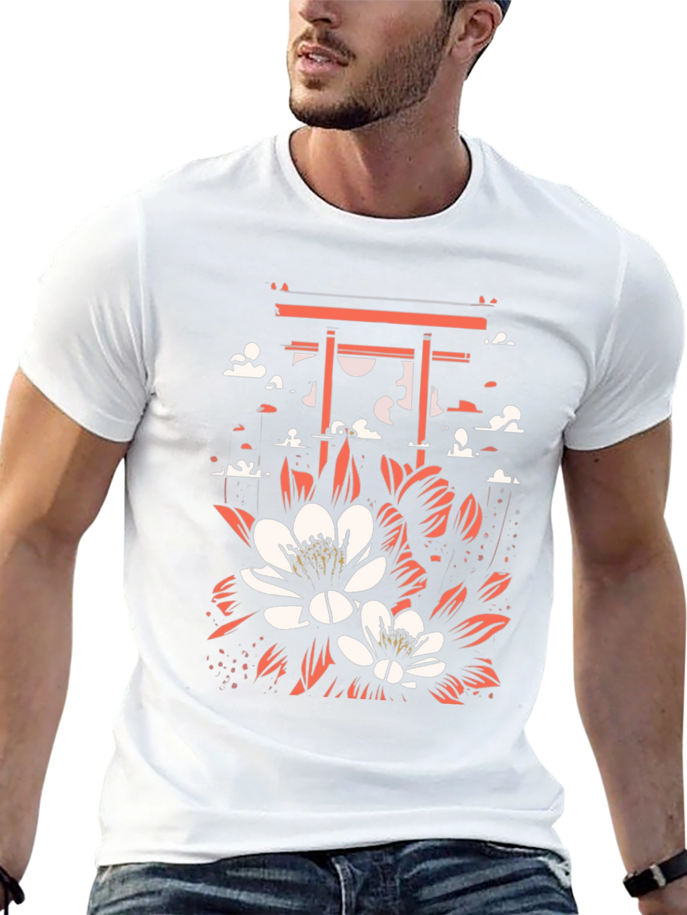 Floral Gate Graphic Tee - Black Cotton T-Shirt