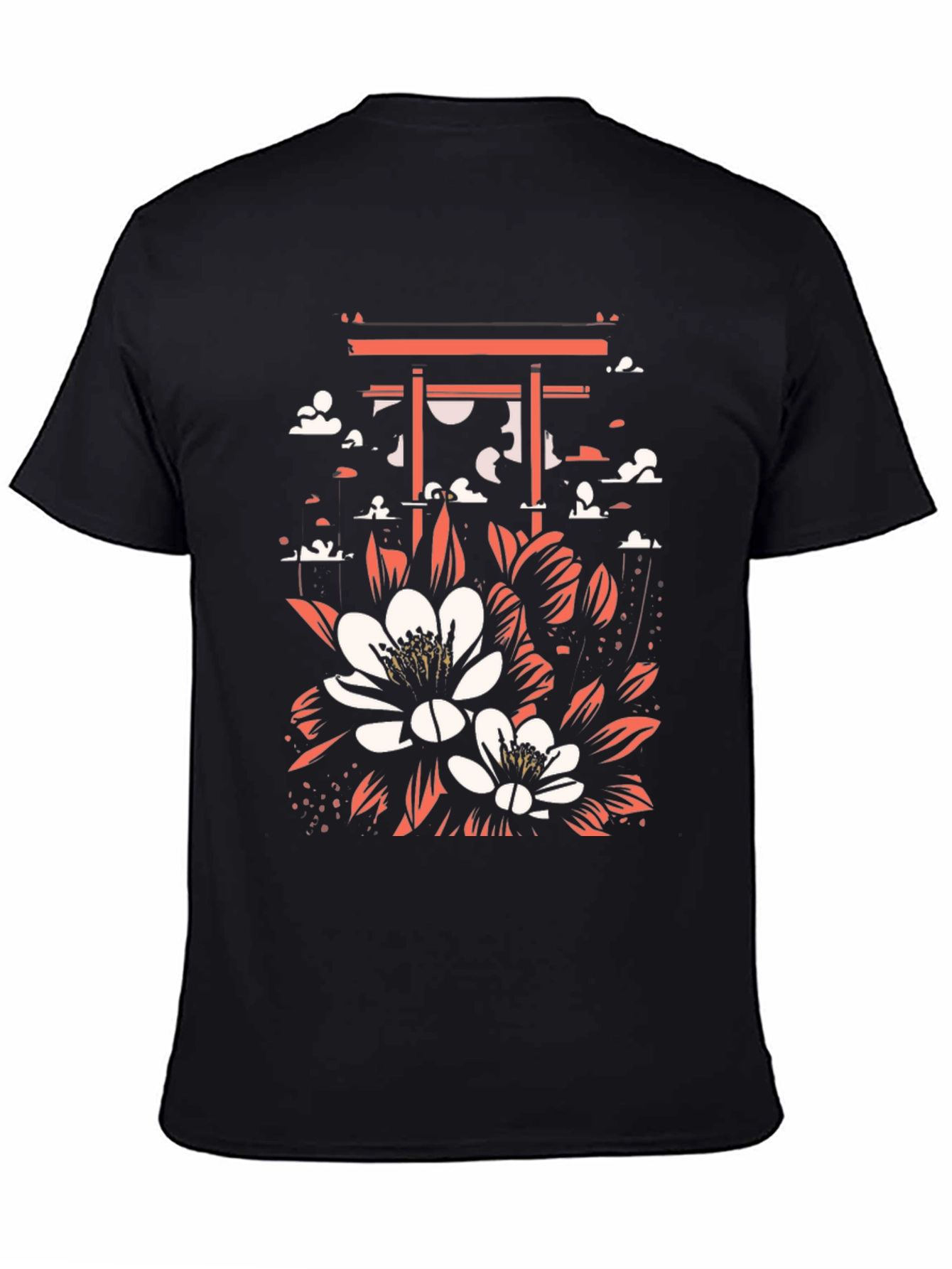 Floral Gate Graphic Tee - Black Cotton T-Shirt