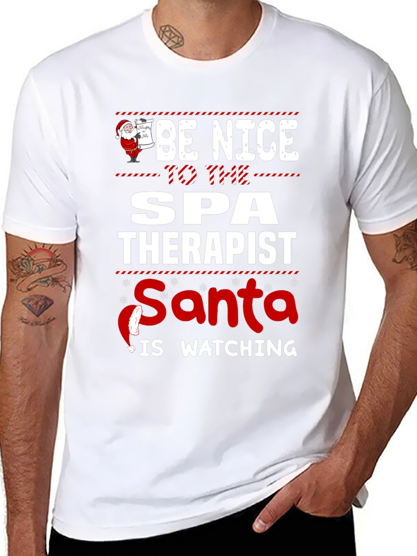 Funny Spa Therapist Santa Watching T-Shirt