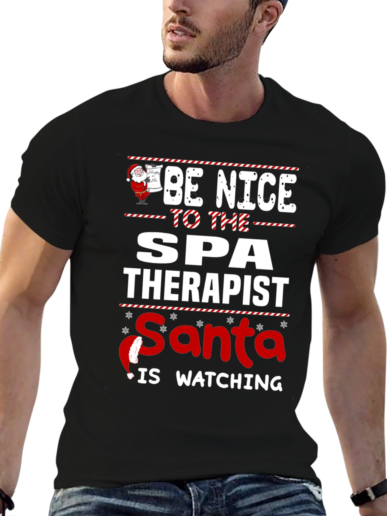 Funny Spa Therapist Santa Watching T-Shirt