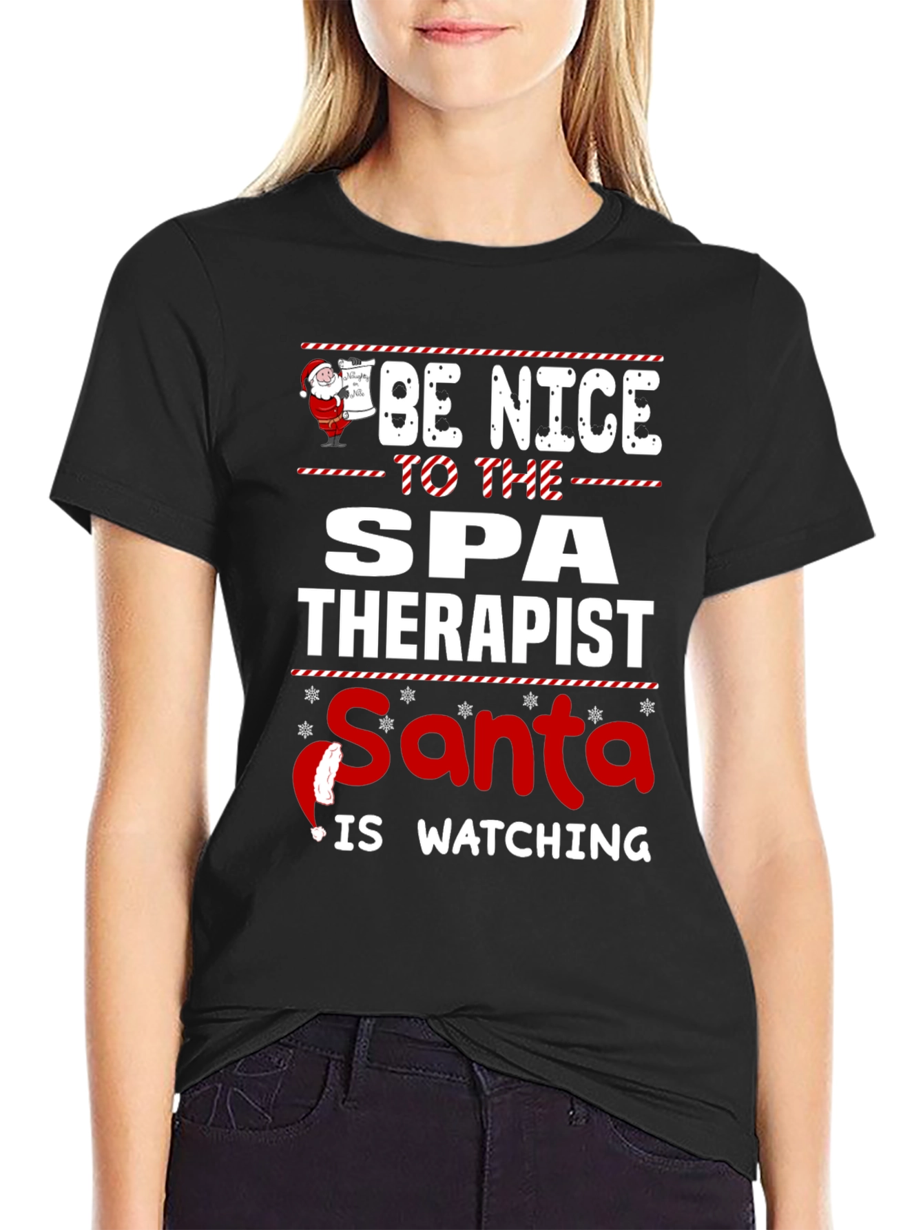 Funny Spa Therapist Santa Watching T-Shirt