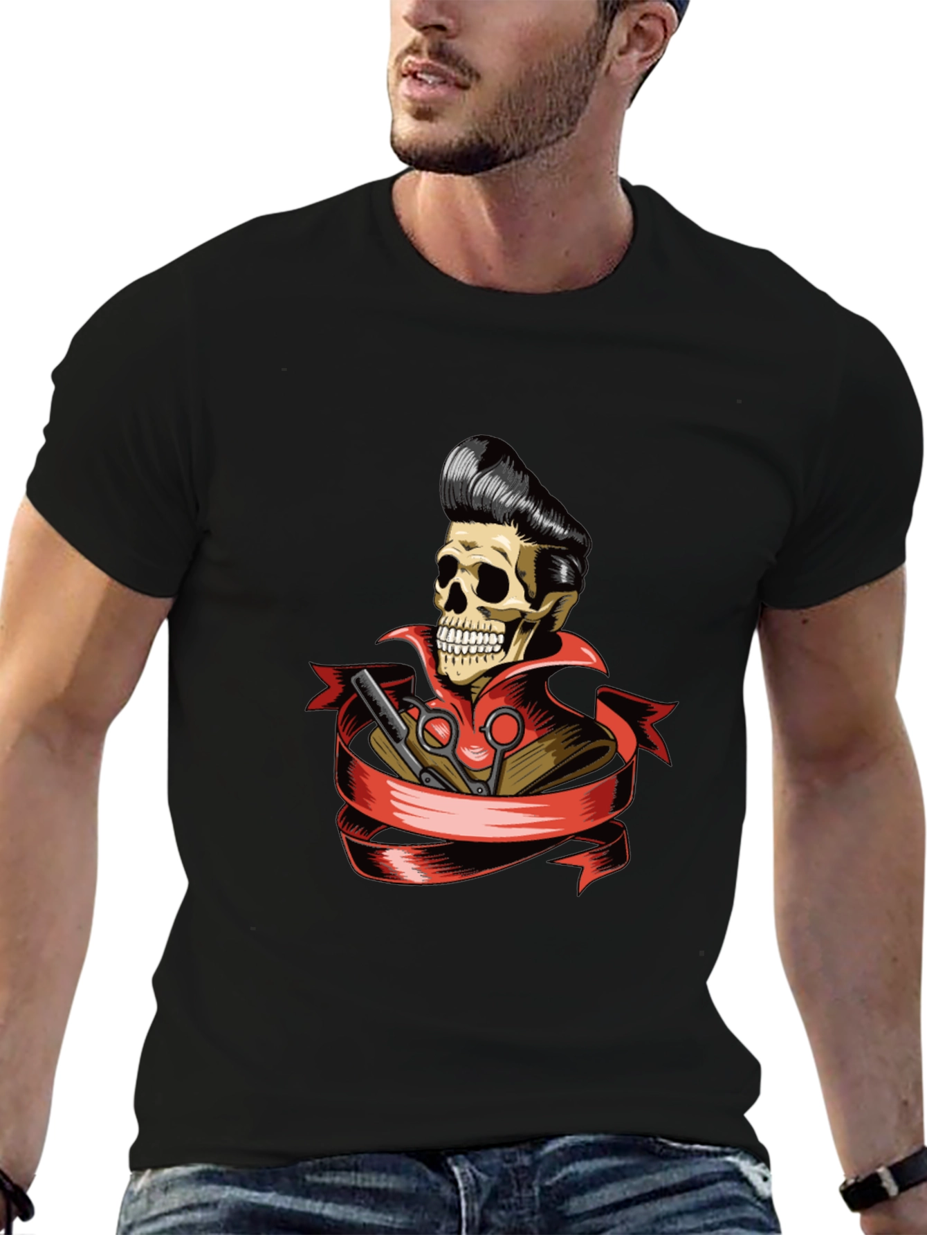 Skull Barber T-Shirt - Rockabilly Style
