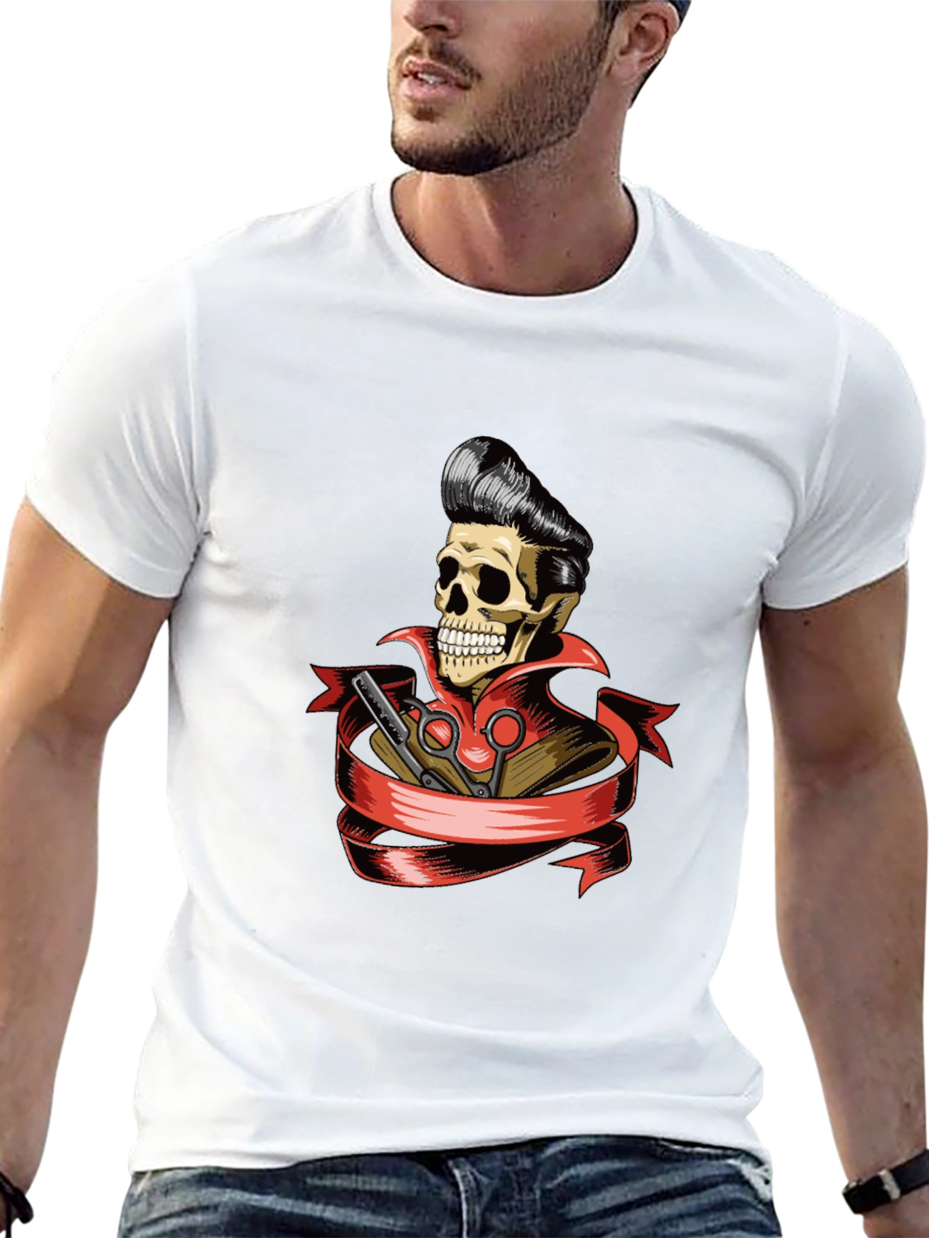 Skull Barber T-Shirt - Rockabilly Style