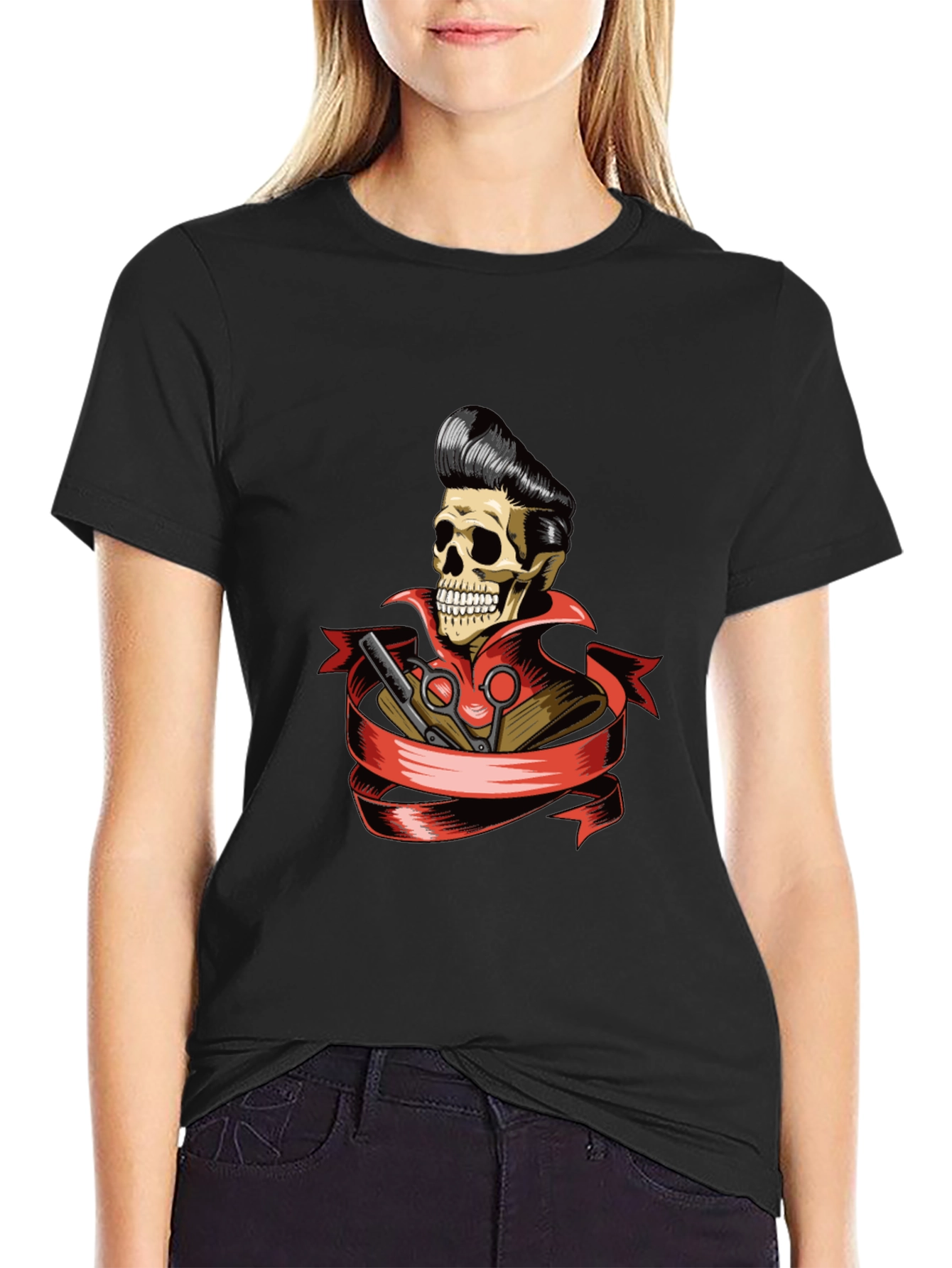 Skull Barber T-Shirt - Rockabilly Style