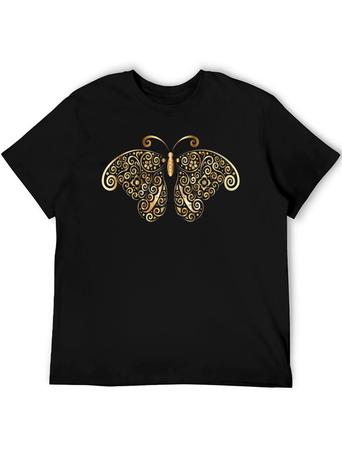 Golden Butterfly Graphic Tee - Black Cotton Shirt