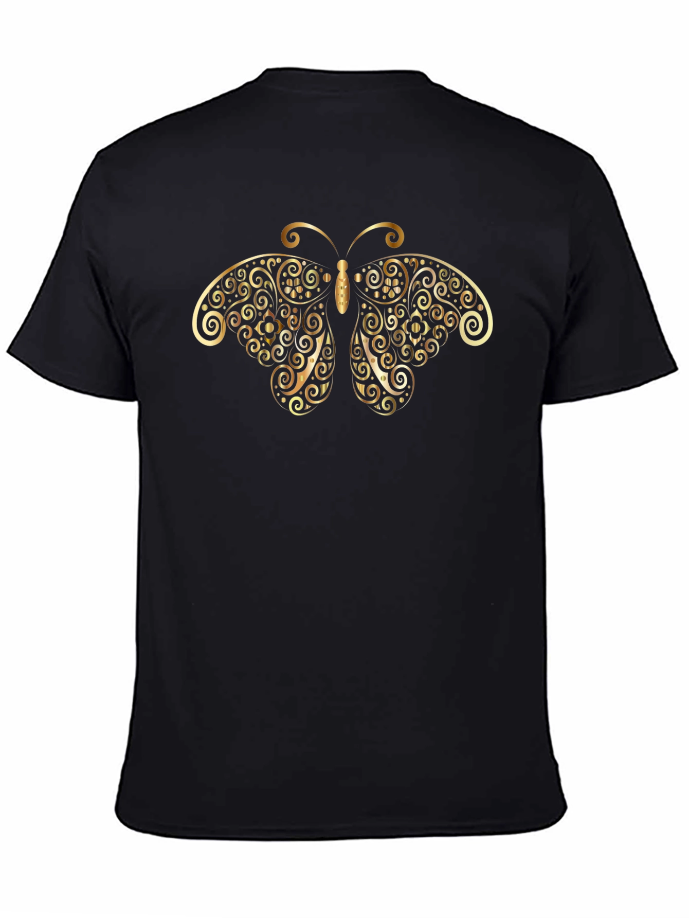 Golden Butterfly Graphic Tee - Black Cotton Shirt