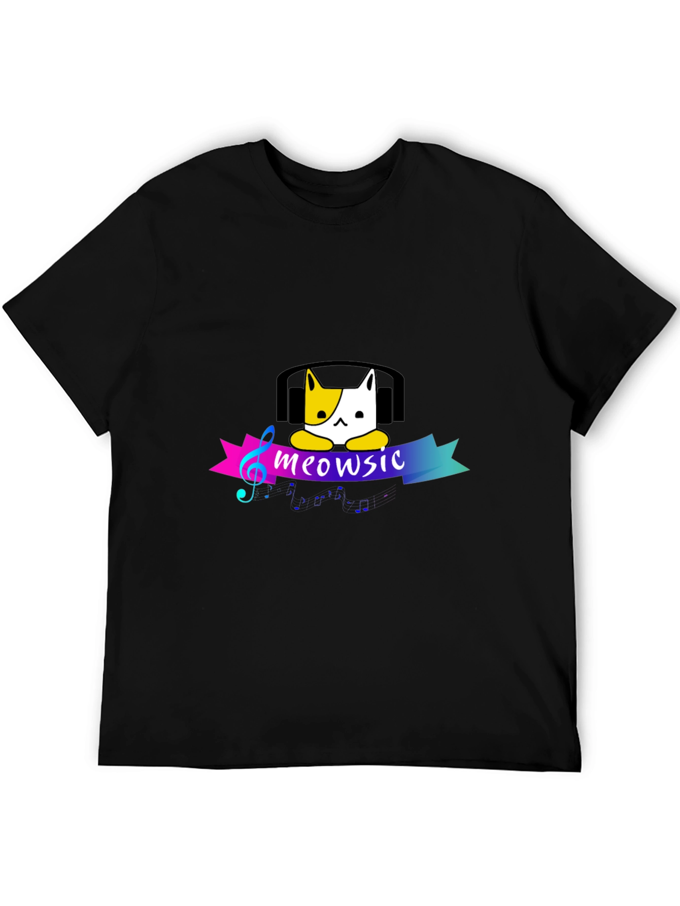 Meowsic Cat Headphones Graphic Tee