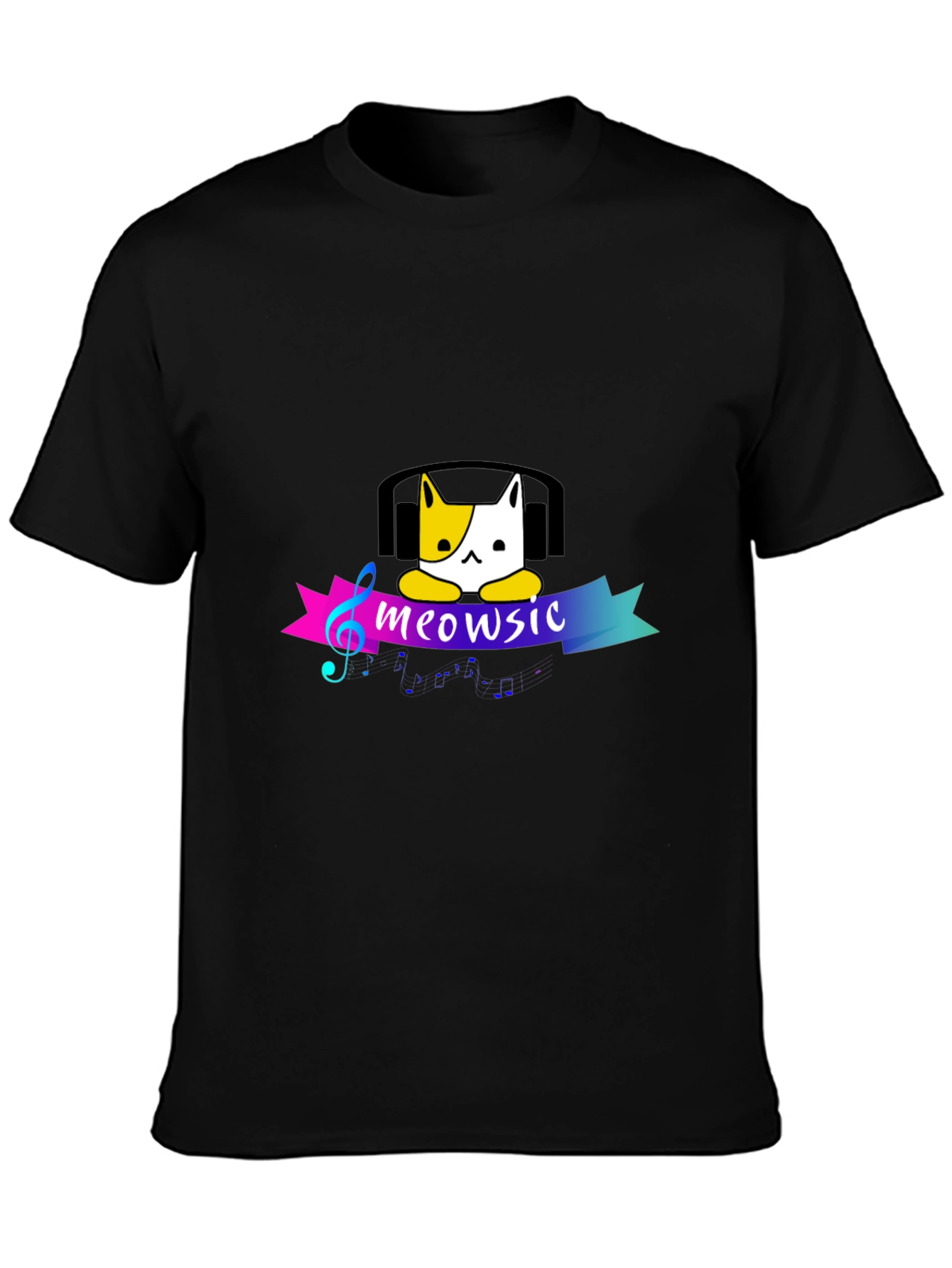 Meowsic Cat Headphones Graphic Tee