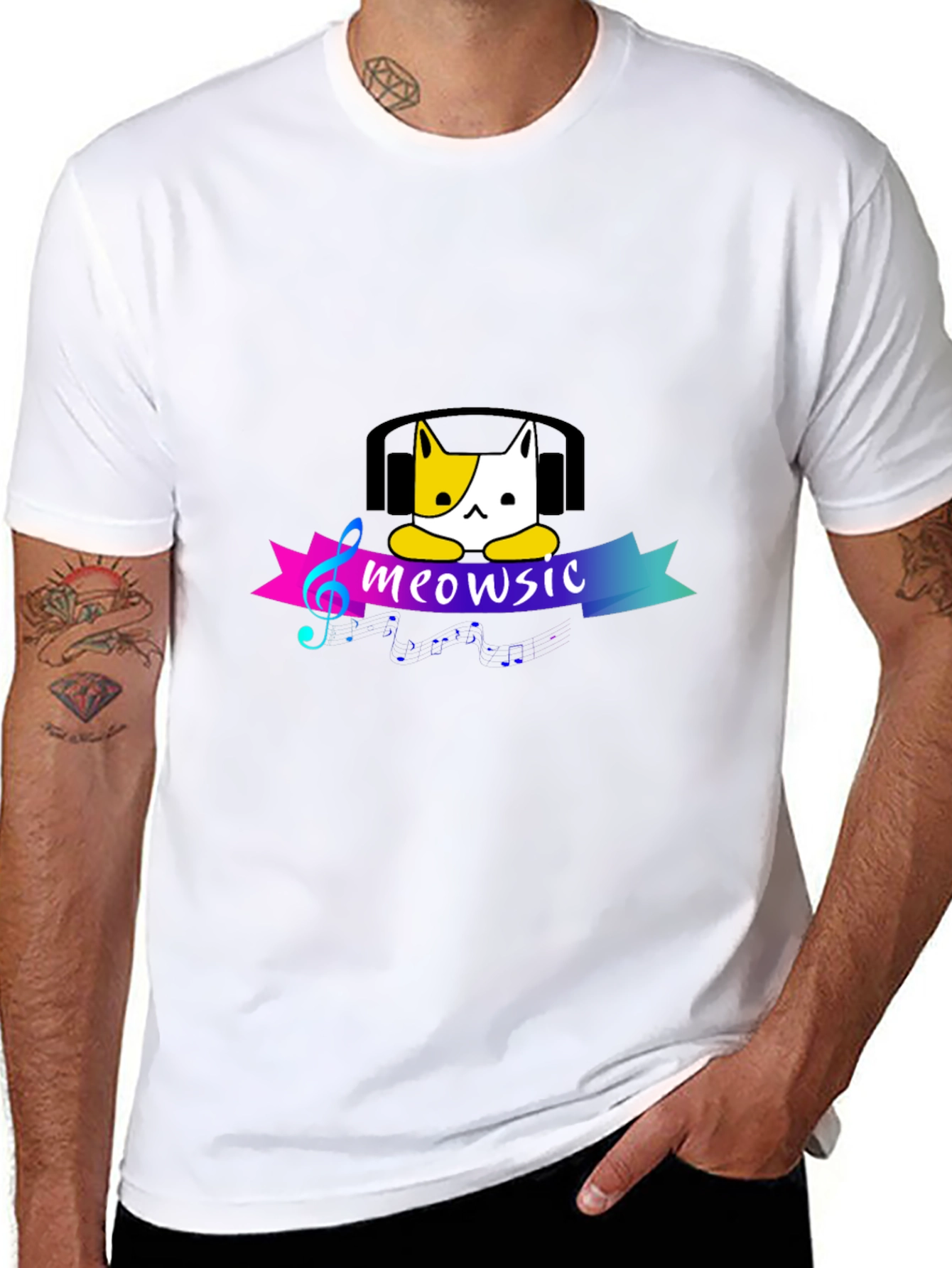 Meowsic Cat Headphones Graphic Tee