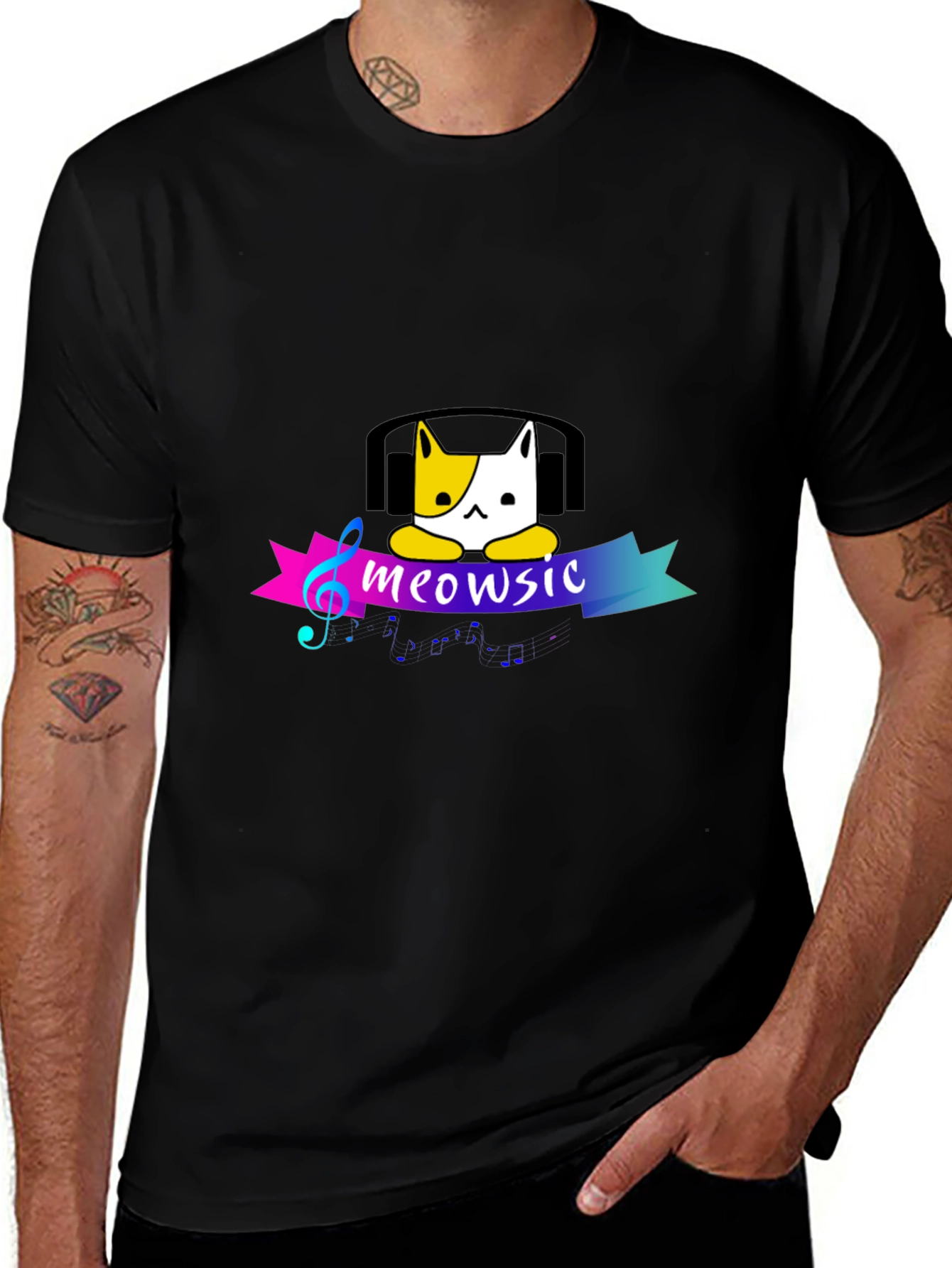 Meowsic Cat Headphones Graphic Tee