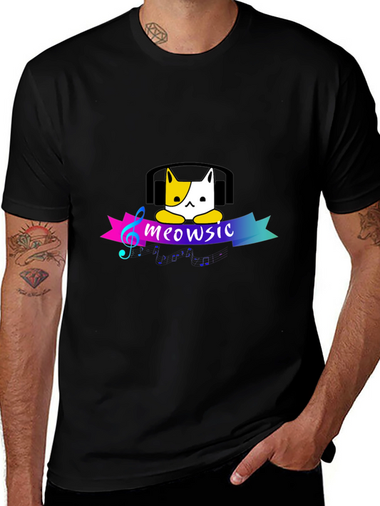 Meowsic Cat Headphones Graphic Tee